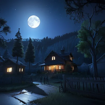 masterpiece,8k,absurd resolution, <lora:farcry_xl:0.81>,
farcry,, night, tree, moon, scenery, outdoors, sky, night sky, full moon, star (sky), house, multiple boys, fence, starry sky, building
,reflection, cg rendering, volumetric light, bioluminescence, unreal engine 5, magic of light,dinamic light,realistic shadows