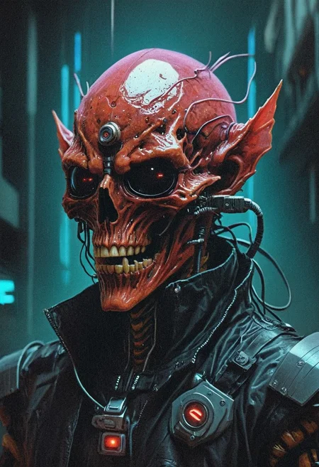 DnD_Grainyboyz, grainy, noise, Dark cyberpunk artwork, Extremely hyper realistic detailed CYBER-DAEMON