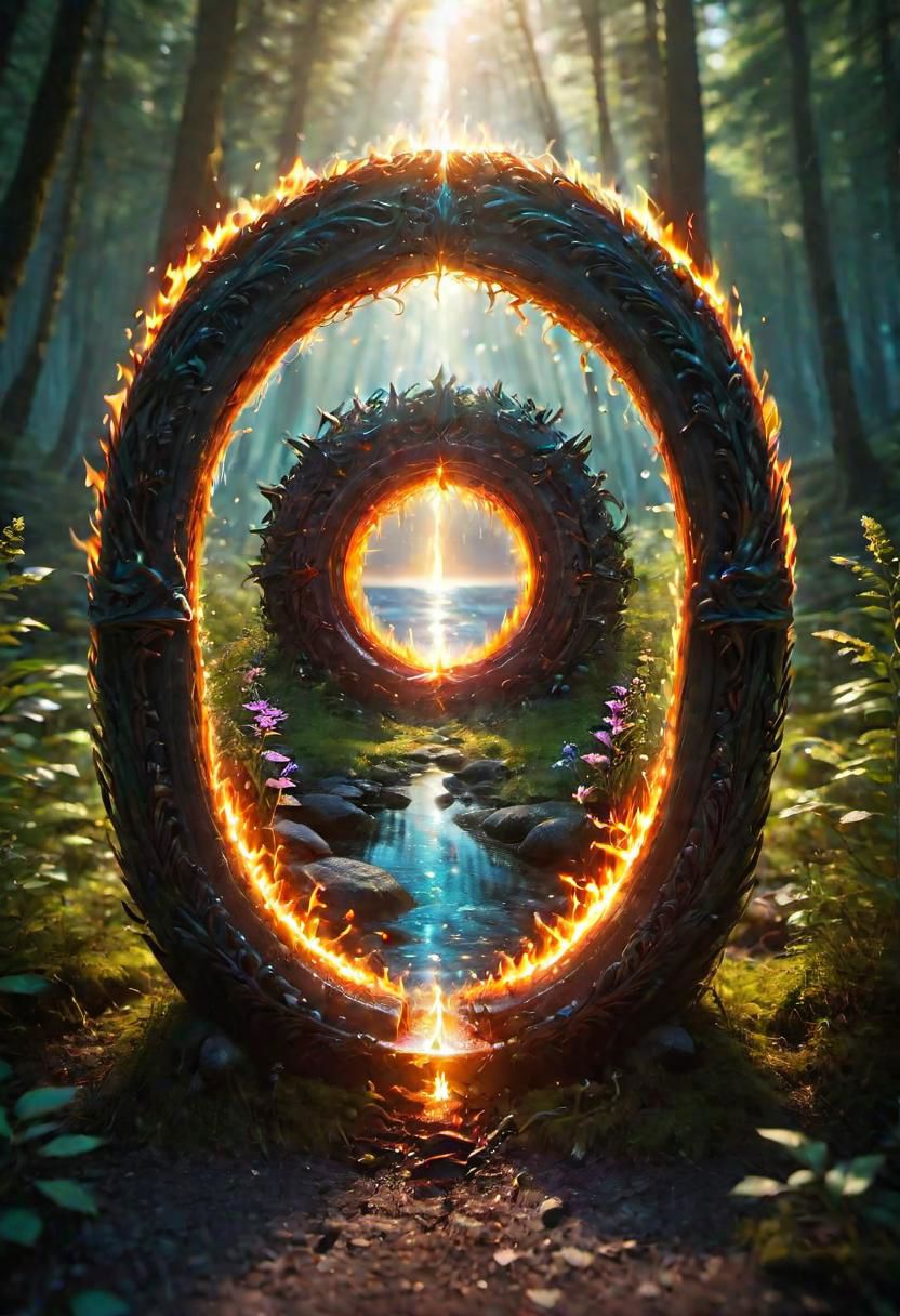 onoff, a photo of a (beautiful:1.7) portal to Tr na ng, colorful, glowing, ultra detailed, well defined fire and water  masterpiece <lora:onoff4:1>