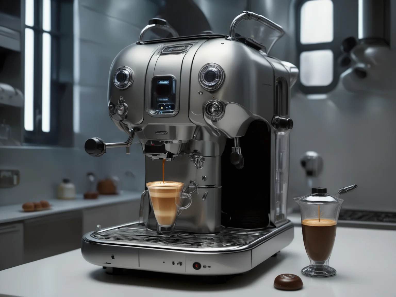 bbuk_style <lora:PureDarkness_RetroSciFi-000060:0.9> a espresso machine in a kitchen