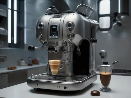 bbuk_style <lora:PureDarkness_RetroSciFi-000060:0.9> a espresso machine in a kitchen