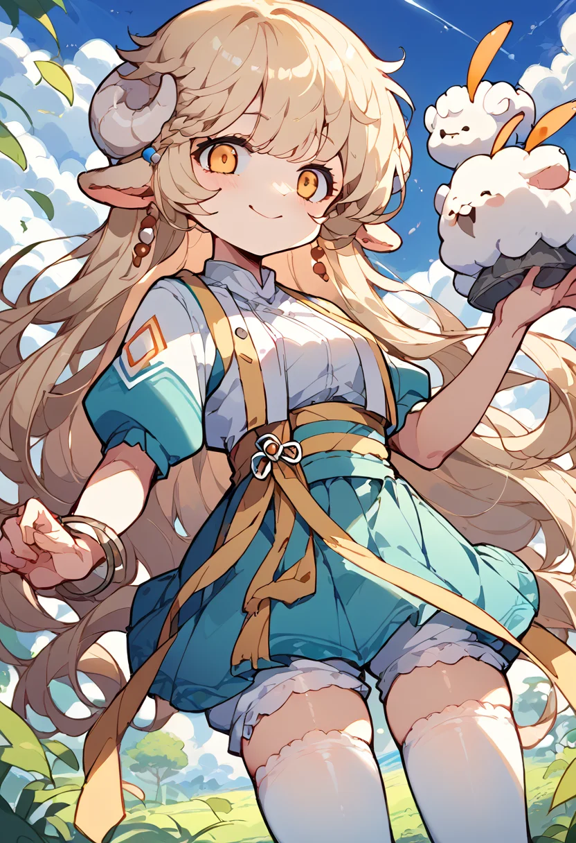 score_9,score_8_up,score_7_up,source_anime,zPDXL3,grasslands,
*//*,<lora:Lara_v1.0:0.9>,1girl,lara,tassel,hanbok,blonde hair,long hair,white horns,yellow eyes,sheep ears,white thighhighs,puffy short sleeves,earrings,chibi
*//*,upper body,