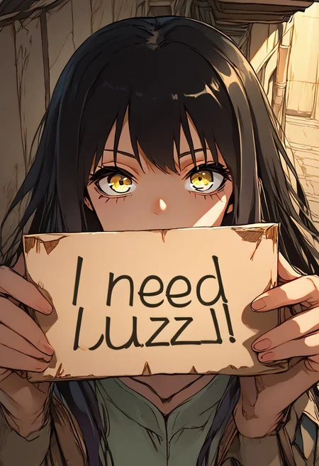score_9, score_8_up, source_anime, rating_safe, solo, yotsuya miko, holding a cardboard sign, (cardboard sign with large hand-drawn letters that clearly say "Need buzz!":1.2), playful,intense eyes, urban ruins, windy, jacket blowing, dramatic lighting, highly detailed, anime style, close-up composition, expressive face, need_buzz, holding sign, <lora:need_buzz_sign:1>Semi-realism