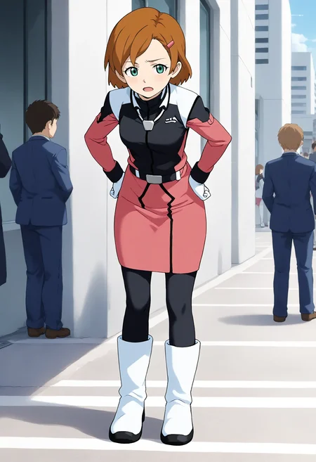 <lora:Hyper-SDXL-8steps-lora:1> <lora:Fixhands_anime_bdsqlsz_V1:1> zPDXL2, score_9, score_8_up, score_7_up, source_anime, intricate details, perfect anatomy BREAK
outdoors, city, tokyo, japan, audience, crowd, standing,  hands on own hips,  leaning forward, Fearful, Wide-open eyes, a furrowed brow, and a slightly open mouth., 1girl, solo, solo focus, 
<lora:GAGE-romary_stone_XL(pony)v10:1> gage-romary, brown hair, hair ornament, green eyes, gage-romary outfit, red dress, white gloves, red skirt, black pantyhose, white boots,