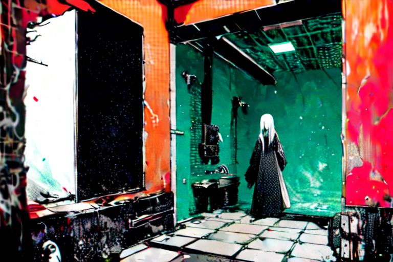 highly insanely detailed, masterpiece, top quality, best quality, highres, 4k, 8k, RAW photo, (very aesthetic, beautiful and aesthetic),  
tsutomu nihei,nihei_tsutomu,blame!,blame gakuen!,abara,TNstyle,sidonia_no_kishi,(space,spacecraft),machinery,air conditioner,clouds,letterboxed,dark sky,black sky,concrete walls,metal walls,walkway,tentacles,gauna,gauna mech,fence,bones,lantern,star \(sky\),starry sky,wire,dome,bridge,buildings,ventilation fan,ventilation shaft,toha heavy industries,light particles,drainpipe, 
<lora:blamev2:0.8>, 
(1girl:1.3), 
solo focus, 
a sink with bath with bathroom,handrails,toilet,window,soap,tile wall,tiles,tile floor,chitin a sink,chitin bathroom,chitin handrails,chitin faucet,chitin toilet,chitin,(chitin theme:1.2),(rough jagged texture:1.3),glow,jade,green glow,camo background,pastel orange background,(bold color background,dripping colors background,colored confetti background),âââ