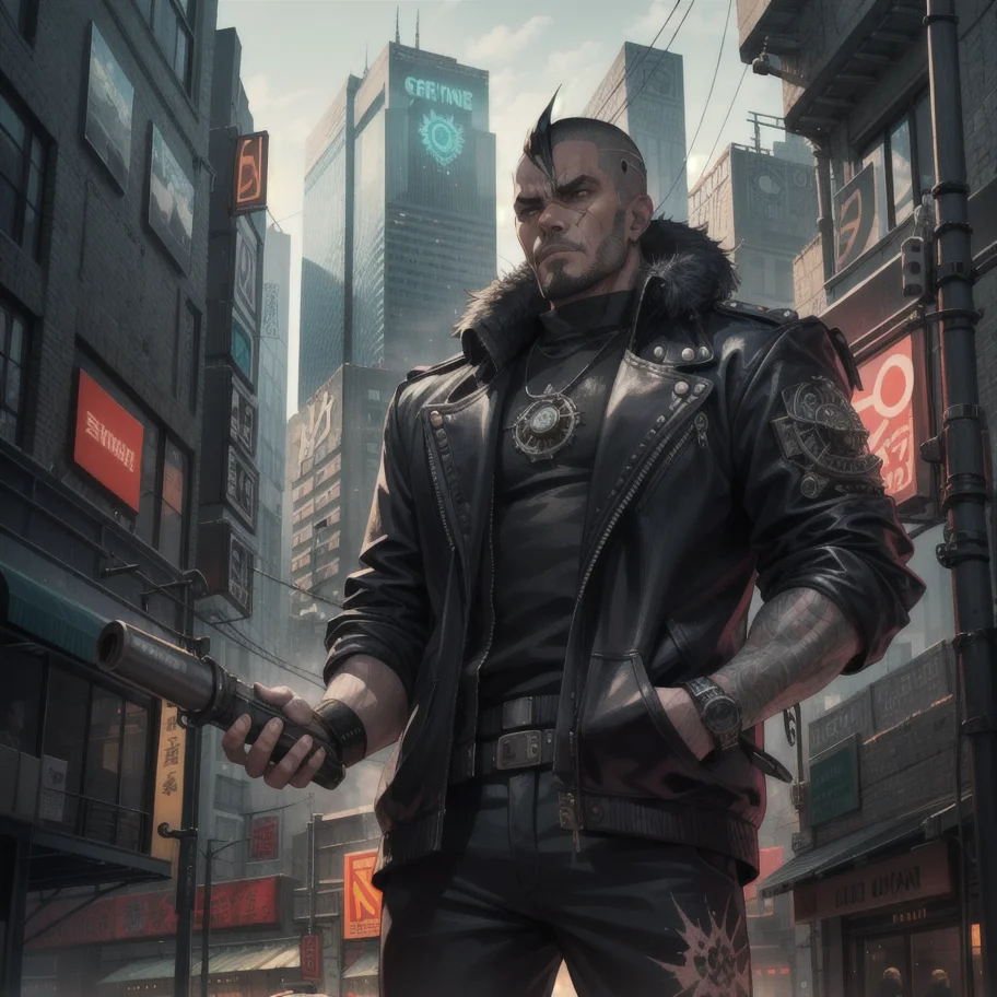 city, cyberpunk, fantasy punk, asian punk, steam punk, Highly detailed and finely crafted with crazy details, The man is destroying city