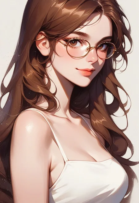 score_9, score_8_up, score_7_up, score_6_up, source_cartoon, 1girl, female, solo, femenine, petite, lean, pale skin, thick nerdy glasses, eyelids brown, brown eyes, soaking wet hair, long hair, brown hair, smile, diaphonous white dress, medium breasts, female focus, official style, close up, perfect anatomy, perfect face, standing,  abstract beauty, beautiful, centered, looking at the camera, approaching perfection, dynamic, moonlight, highly detailed, watercolor painting, artstation, concept art, smooth, sharp focus, illustration, portrait