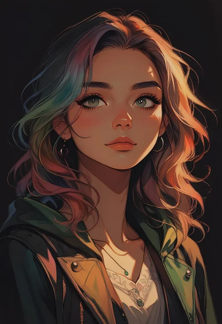 score_9, score_8_up, score_7_up, score_6_up, aesthetic, s1_dram, ncpy13 style, pastels drawing, deep black background, rogue girl, kawai girl, hooded cloak, mysterious, cute, armor, dark fantasy setting, upperbody portrait, elegant, intricate details, watercolor