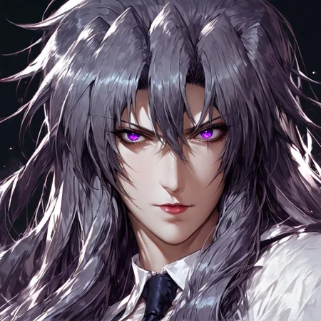 score_9, score_8_up, score_7_up, masterpiece, very high quality, precia testarossa, long hair, white shirt, necktie, middle aged woman, milf, regal, solo, 1girl, epiCPhoto, tall woman, blank background, BadDream, upper body, epic, purple eyes