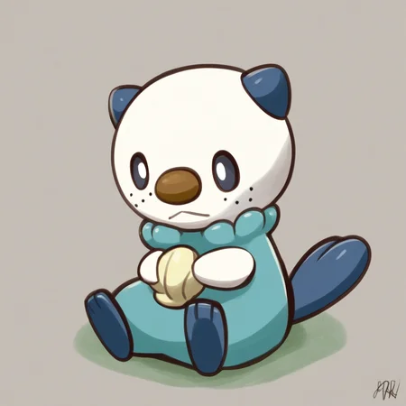 oshawott, seashell, pokemon (creature), freckles, sitting