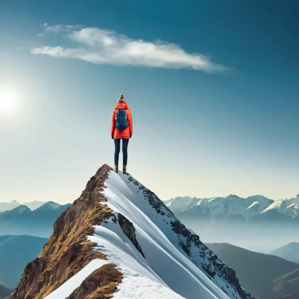 Advertising poster style, <lora:Advertising:1.5>
A creative photo of a woman standing on top of a mountain advertising style, Professional, modern, product-focused, commercial, eye-catching, highly detailed