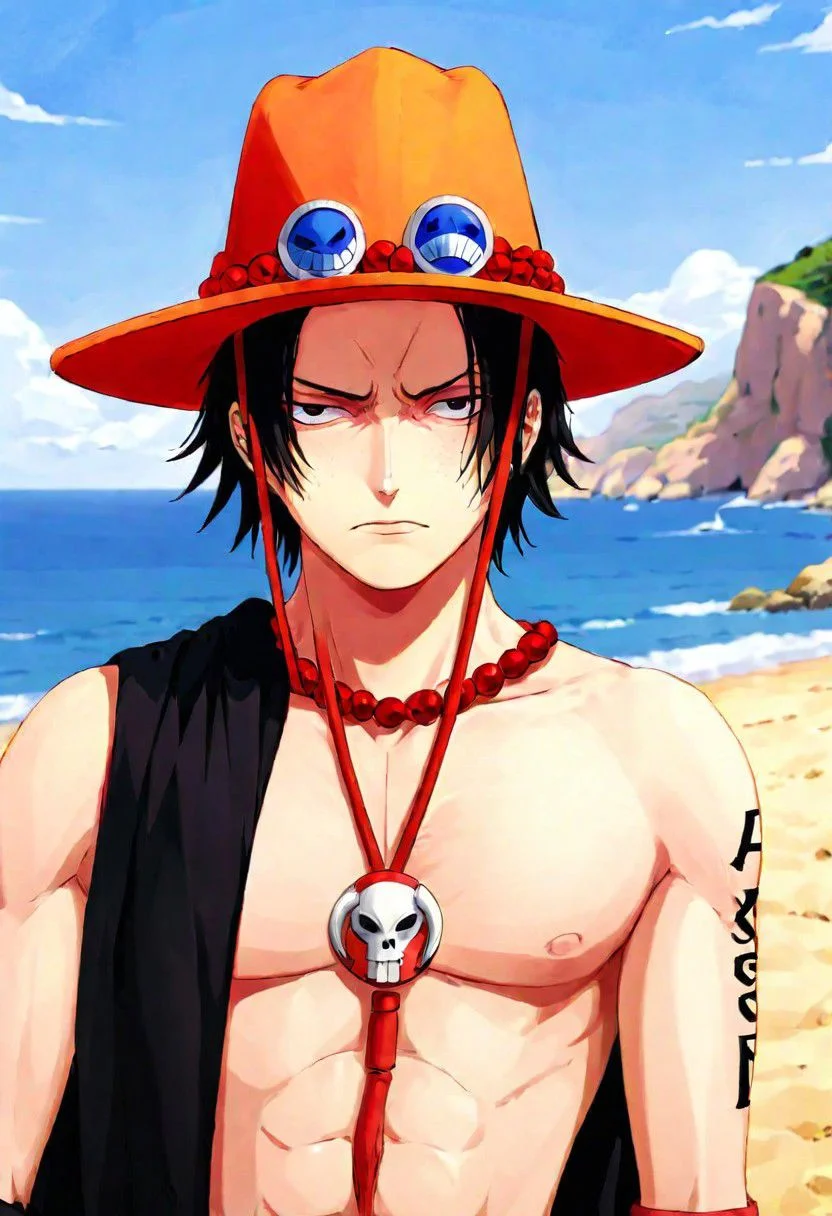 Ace , in beach , portrait, masterpiece, 8k, serious