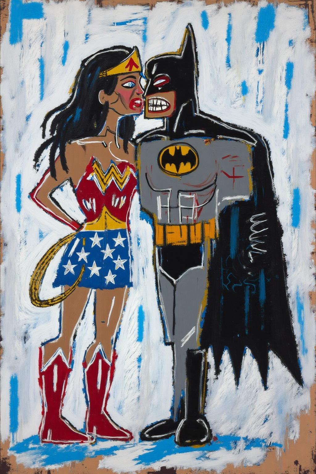 basquiat1 painting
Wonder Woman and Batman Kissing in the rain, <lora:basquiat1_cap_d6a3e11:1.0><lora:835151567742158849:0>