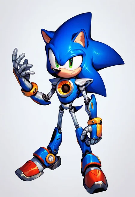 score_9, score_8_up, score_7_up, score_6_up, score_5_up, score_4_up, score_9, score_9, sfw, (solo), anthro, male, robot, hedgehog, sonic the hedgehog, high detailed, armor, robot joints, blue metal fur, smile, mechanical parts,