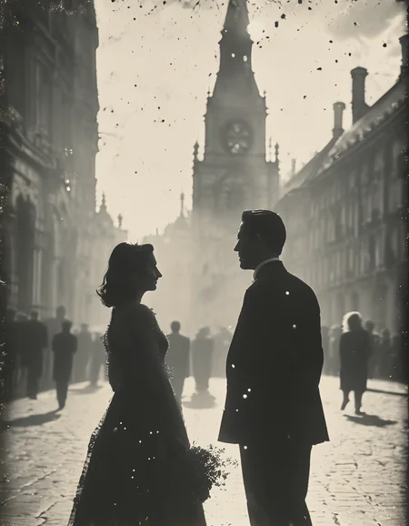 35mm vintage street photo of a couple getting married in front of a church, bokeh, 4k, uhd, masterpiece