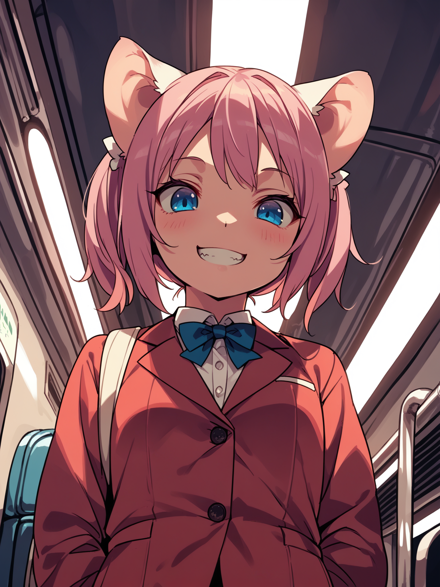 (solo focus, upper body:1.2) <lora:happy_tentacle-necomimi-v0.1-000028:1>, ht_necomimi, pink hair, blue eyes, animal ears, (petite:1.2), ( :1.1) ( , , ( :1.2) , crazy smile , (looking down:1.2) :1.2) , indoors, ((night, night sky :0.6), (blue sky:0.6) :0.8), ( window :0.9), (furniture:0.9), (messy room, messy hair, trash:0.4) , , , , ( :0.8), train interior, alley, formal (( from below :1) :0.8) score_9, score_8_up, score_7_up, score_6_up, score_5_up, score_4_up, ( [(realistic, photorealistic:1.3):(realistic:1.3):14] [(3d:1.2)::12] :1) <lora:LUUNA's Lunas-NijiJourney-SDXL-B2:0.3>, nijijourney <lora:prgfrg23's Counterfeit-V3.0 Style SDXL_LoRA_Pony Diffusion V6 XL:0.3> <lora:mfcg's mfcgXL:0.12> <lora:reweik's gyokai(himehajime)_PonyXL_style_v01:0.14>