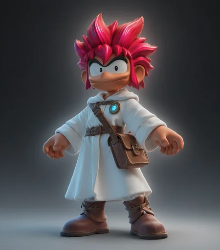 masterpiece, best quality, amazing quality, <lora:Ore_Tomba_v5_1:0.8> 1boy, solo, male focus, spiked hair, full body, red hair, dynamic pose, (scenery:0.7) Healer, white robes, herbal satchel, serene look, soft glow, masterpiece, best quality, amazing quality