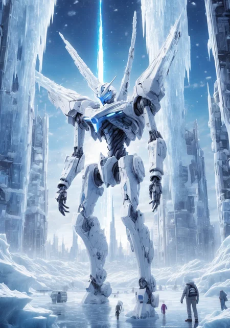 EVA-01 TEST TYPE,ultra-high precision detail,8k,<lora:ç§å¹»-éªåé»çº¢sdxl:0.6>,ice,snow,the surface of this distant planet is covered with white ice,for tens of thousands of years as the temperature drops,huge artificial urban structure stuck in ice,equipment and machinery in the city have long ceased to function,only the ice-locked form stands on the ice sheet,like a predatory monster,it shows the outline of its bones,(Masterpiece, high quality, best quality, official art, beauty and aesthetics:1.2),robot joints,exquisite,metal crystal,photon force field,neon genesis evangelion,