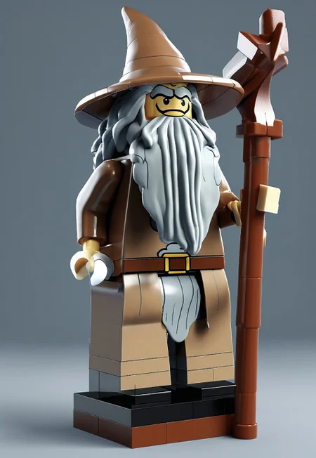 novuschroma53 style a handmade, cartoon, statue of a lego gandalf, full body, isometric, top down, game asset, handmade, game icon, cartoon
