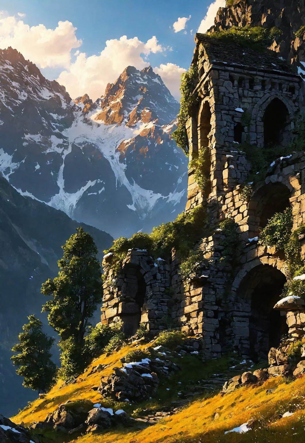 (ruins, broken, snow, dappled sunlight:1.2), sun, tree, forest, scenery, rock, reflection, ancient, overgrown, mountains, sunset, clouds, mountainous horizon, fantasy, medieval, 1other, looking away (masterpiece, exceptional, best aesthetic, best quality, masterpiece, extremely detailed:1.2), in the style of umempart
(8k uhd:1,4)
<lora:add-detail-xl:1>
<lora:Dynamic Poses:1>
