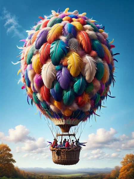ais-featherz hot air balloon floating in the sky <lora:Feathers_Glue_SDXL:1>