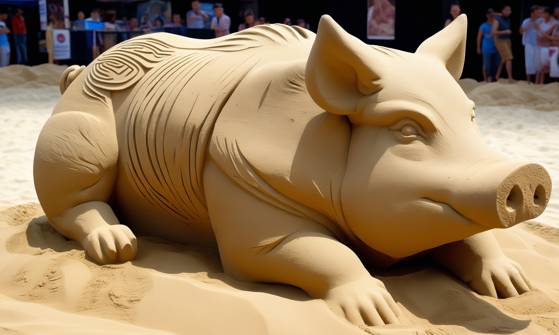 <lora:sandsculpturecd_xl-000006:0.8>,a statue of a boar made of sand on sandbeach,full body,sandsculpturecd_xl,sand sculpture,outdoors,chinese zodiac,cutie,cute,still life,animal statue,front view,facing viewer,looking at viewer,fine art,(Unbelievable Digital Artwork:1.3),CGSociety,ArtStation,master works, 8K, HDR, UHD, masterpiece, best quality, highly detailed, high resolution, finely detail, extremely detailed, ultra detailed, wallpaper