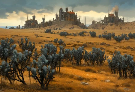 ((Highest quality:1.0),(High resolution:1.0), (masterpiece:1.0), (overview:0.6), beautiful and aesthetic:1.3), extreme detailed, colorful, highest detailed,((ultra-detailed)),(highly detailed CG illustration),((Gloomy and Dark Atmosphere)),, Landscape oil painting, by beksinski style and ajanicki and deodato,, ((An ancient industrial megastructure clings to a sharp mountain top (landscape:1.3)), ((the frostpunkai frontier factory is made of black metal)), ((scattered pine trees and rocks punctuating the scene, atmospheric lighting casting long shadows (lighting:1.1)). ((telegraph lines can be seen crisscrossing the factory)), ((the landscape is pine forest and rock. (rich color palette of muted earth tones with dark inky accents (colors:1.2)) ((Weather: Raining, Overcast, Rainstorm)). ((1girl, foreground)), frostpunkai, junkworld