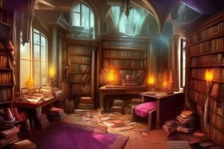 a fantasy bedroom that is also the owner's personal library with books everywhere
FanStu