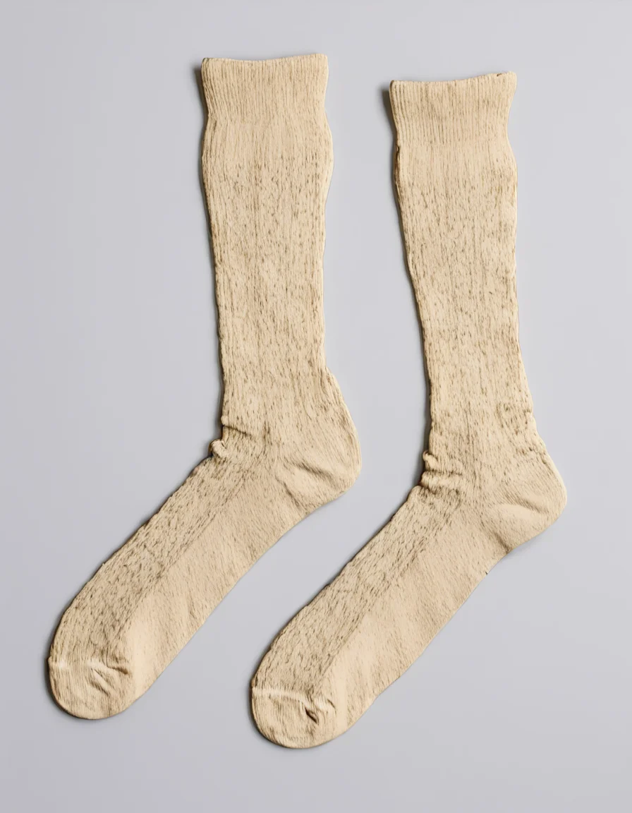 a vintage pair of socks, <lora:unworn_clothingno_peopleno_characters:1>,white background,