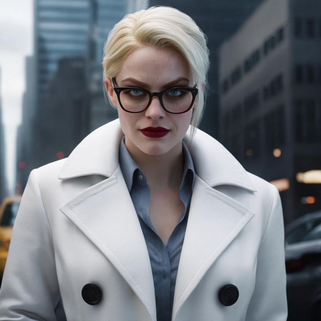 Hyperrealistic art of  <lora:Harleen Quinzel:1.2>
Harleen Quinzel a woman with glasses and a white coat In Gotham City Universe, Extremely high-resolution details, photographic, realism pushed to extreme, fine texture, incredibly lifelike