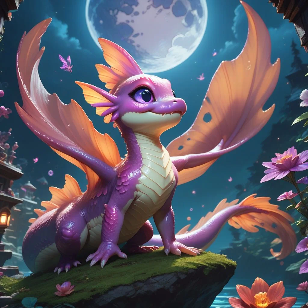 score_9, score_8_up, score_7_up, realism, salamander, cute, epic world, vivid colors, detailed, moonlight, full moon, purple eyes,
