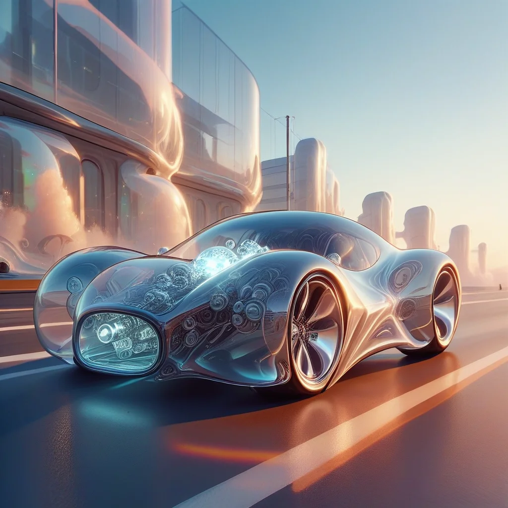 score_9, score_8_up, <lora:BubblyTech_PonyXL_B-000013:1>,bubblytech ,scifi, transparency, caustics , iridescent,
advanced car, thrusters, glowing engine,