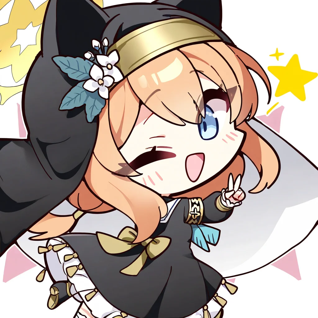 yuzu chibi,
1girl,mari \(blue archive\)blue archive,happy,one eye closed,v,open mouth,star \(symbol\),looking back,nun,
masterpiece,best quality,highres,absurdres,
<lora:yuzusoft2_NoobVpred06:1>,