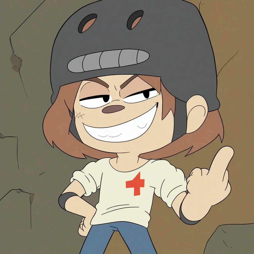 score_9, solo, handlebarb, brown hair, short hair, helmet, short stack, big boobies, furry, turning into a werewolf,
, looking at the viewer, middle finger, smug, grin,
