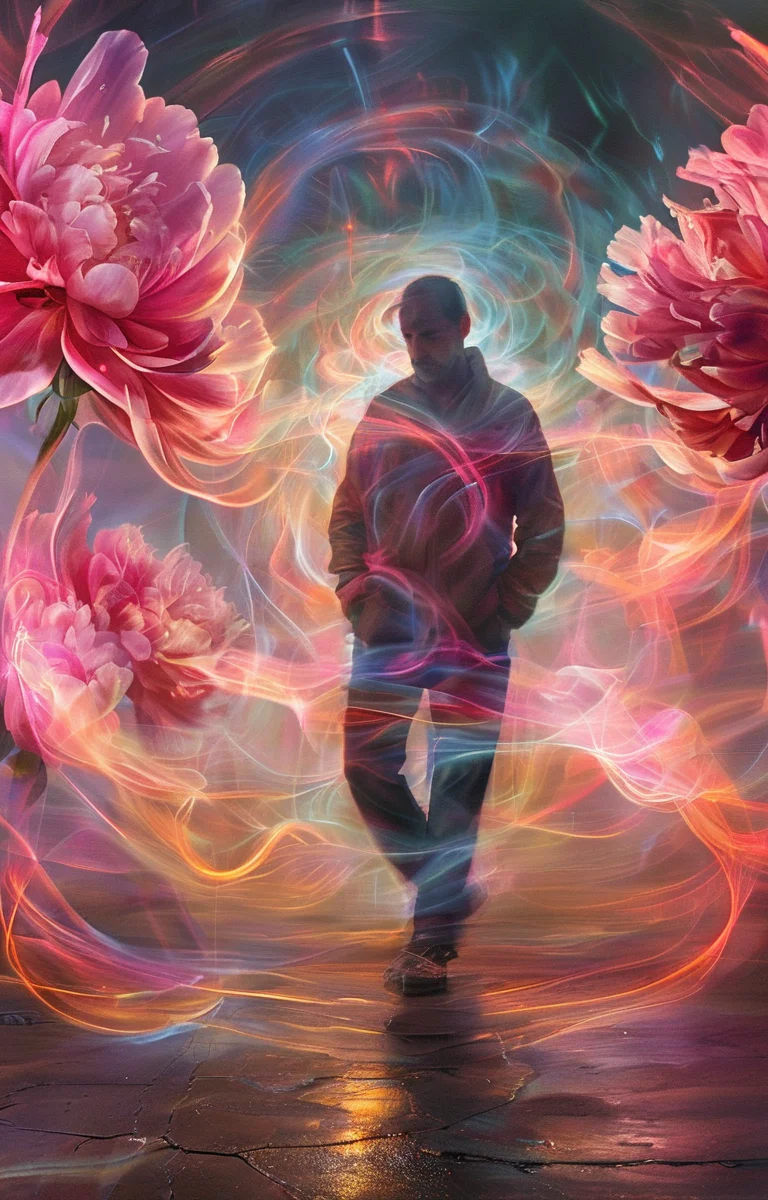 masterpiece,best quality,<lora:tbh247-sdxl:0.9>,illustration,style of Light painting decaying peonies