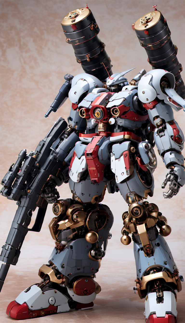 (HRS:1.8),best quality, masterpiece, glowing,  (full body:1.2),mechanical parts, robot joints, (Detailed eye description:1.2),(huge mechanical weapon:1.3), (detailed weapon description:1.2),(huge mechanical gun:1.2), (holding weapon :1.6)<lora:srdxl_v2k:0.4>