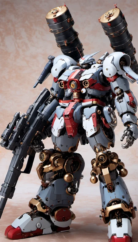 (HRS:1.8),best quality, masterpiece, glowing, (full body:1.2),mechanical parts, robot joints, (Detailed eye description:1.2),(huge mechanical weapon:1.3), (detailed weapon description:1.2),(huge mechanical gun:1.2), (holding weapon :1.6)<lora:srdxl_v2k:0.4>