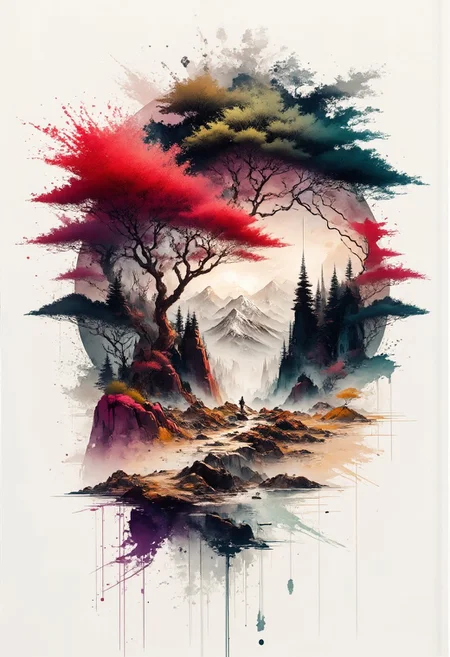 Now I have no regrets, I have no regrets from birth, you have no regrets, I also have no regrets, why ask my mind? In the end, there is no regret, heaven and earth have no joy, life and death have no regrets, without regret ask my mind, ask my mind there is no regret.
ink painting, ink art, splash, traditional media, classic painting, colorful, scenery, very aesthetic, 
epic, majestic, fantasy art, dreamy, perspective, moody, magical,
intricate details, highly detailed, ultra-detailed, absurdres, beautiful, painterly, detailed, textural, artistic, vivid, vibrant,
aidmamj6.1, aidmainkstyle