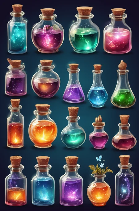 a set of magical potions with magical properties that can be used to heal someone