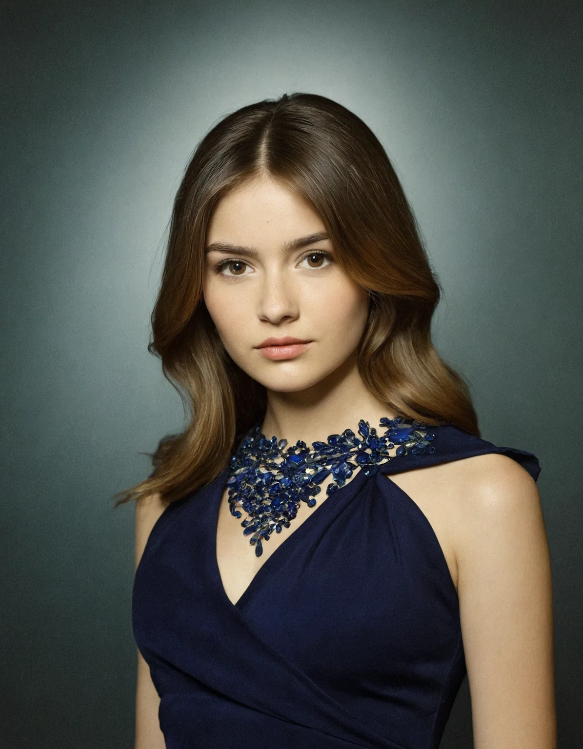 instagram photo, front view, portrait photo of a 24 y.o woman, wearing dress, beautiful face, cinematic shot