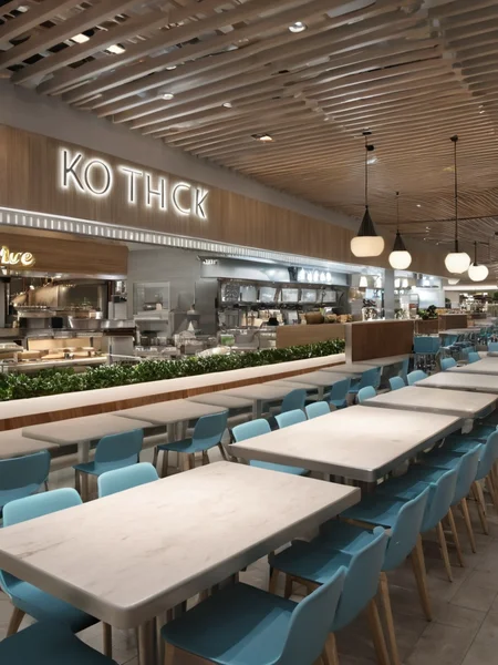 <lora:JJsFood_Court_XL:1>, ((Food Court)), masterpiece , best quality, subject,  soft lighting, high quality, indoors, real world location, enough detail, high resolution, 8k, HD, super realistic, Photorealistic, highly detailed, table, chair, ceiling light,