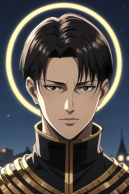 score_9, score_8_up, score_7_up, source_anime, rating_safe, intricate details, , , depth of field, 1boy, solo, male focus, <lora:levi_ackerman_pony:0.76>, levi_ackerman, black hair, black eyes, short hair, curtained hair, , from afar, full body, mont saint michel, night, full moon, holding instrument, smile, dalmatian costume, <lora:sdxl_lightning_8step_lora:1>