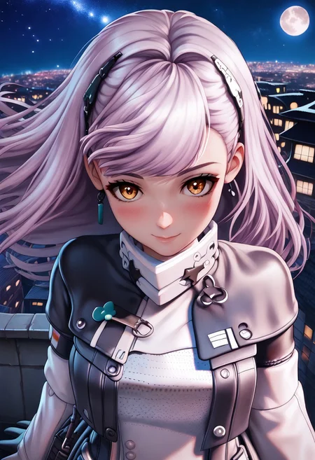 tololo
smile, slight blush, angle view, swinging hair,
roof, city roofs background, night, white moon, dark sky, soft light, bright stars
wind blowing hair, wind, 3 fingers visible
Detailed background, detailed, DNDFG, Detailed drawing, Fixhand