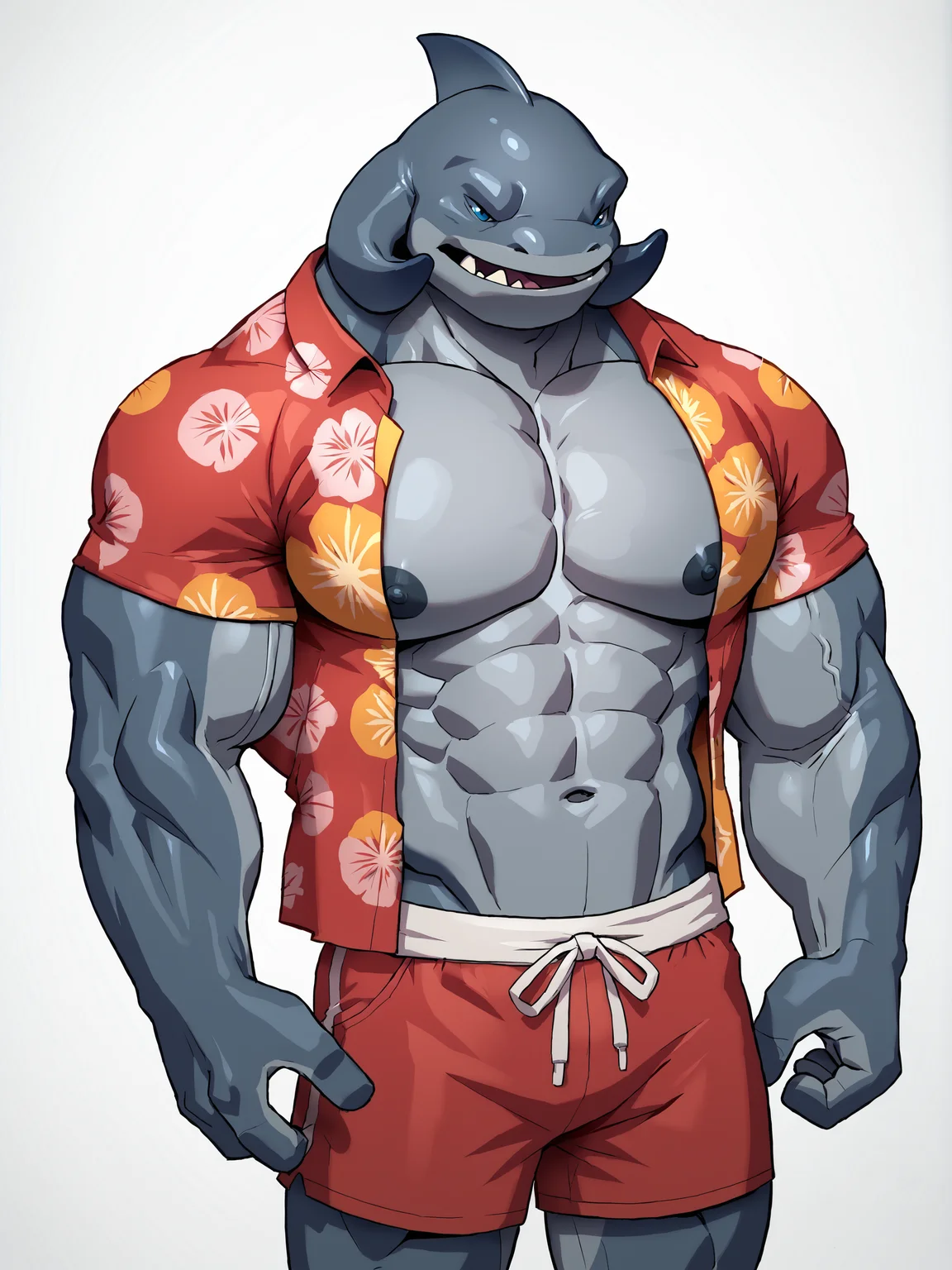 score_9, score_8up, score_7up, score_6up, score_5up, score_4up, BREAK
bedroom, detailed background, BREAK
solo, male, cptg@ntu, alien, grey skin, muscular male, head fin, BREAK
aloha shirt, hawaiian shirt, swimming trunks, big pecs, open shirt, big nipples, source_furry, rating_questionable, BREAK
 <lora:Captain_Gantu_Lilo__Stitch:1>