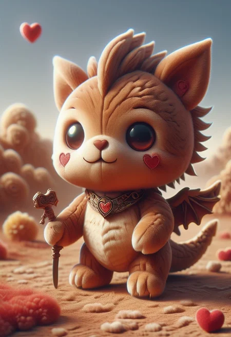((everything made out of plush, ral-smlvltnpls)), masterpiece, best quality, good quality, newest, highres, absurdres,focused subject,8k,HDR, A muscular Valkyrie style Norse warrior riding a fantastical huge white beast in a rugged, mountainous landscape.  The man, with a rugged, bearded face and long, dark hair, is dressed in medieval-style attire consisting of a sleeveless brown leather vest, brown trousers, and brown boots. He wears a belt with a sheathed sword and a quiver of arrows. He also has weapons/axe/hammer. His expression is determined as he rides the beast. The massive beast is a mix of a dragon and a lion, with sharp, curved horns, a long, muscular tail, and a fierce, open-mouthed expression revealing sharp teeth. Its eyes are yellow. The creature's fur is sleek and white. The man holds the reins with one hand. The background is a dramatic, partly cloudy sky with a deep blue hue transitioning to a lighter blue at the horizon. The ground beneath them is rocky and uneven, with patches of grass and sparse vegetation. big sun, sunset, dramatic lighting, mainly red, orange and yellow colors, yellow sphere on the background, (glitch art, dithering,chromatic aberration,pixel art, film grain),dynamic angle,perspective, scenery,fine art,in the style of cknc,wat,flatline, (hardwood Wonderland, Transform the universe into a beautifully carved realm of wood, funny, haha)