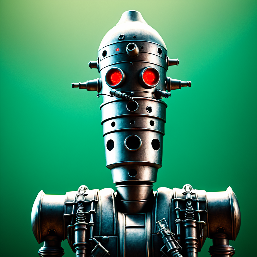 cinematic film still of  <lora:IG-88:1>
IG-88 droid a robot with a helmet on and a green background In Star Wars Universe, solo, simple background, no humans, robot, mecha, machinery, science fiction, green background, realistic, shallow depth of field, vignette, highly detailed, high budget, bokeh, cinemascope, moody, epic, gorgeous, film grain, grainy