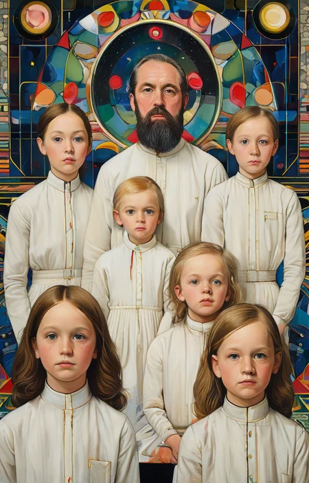 masterpiece,best quality,<lora:tbh147-sdxl:1>,illustration,style of Paul Laffoley portrait of family