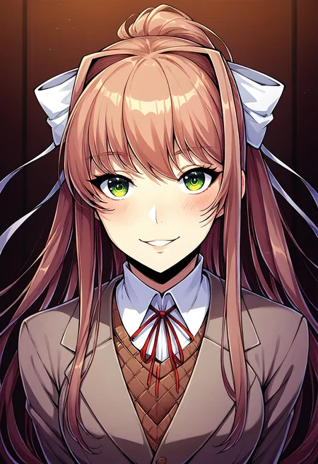 score_9, score_8_up, score_7_up, score_6_up, score_5_up, score_4_up, 1girl, monika \(doki doki literature club\), <lora:Sinozick_Style_XL_Pony:0.3> sinozick style,<lora:Taimanin_Yukikaze_BlackLilith_Artstyle_PonyXL:0.6> <lora:Line Art Style LoRA XL:0.6>