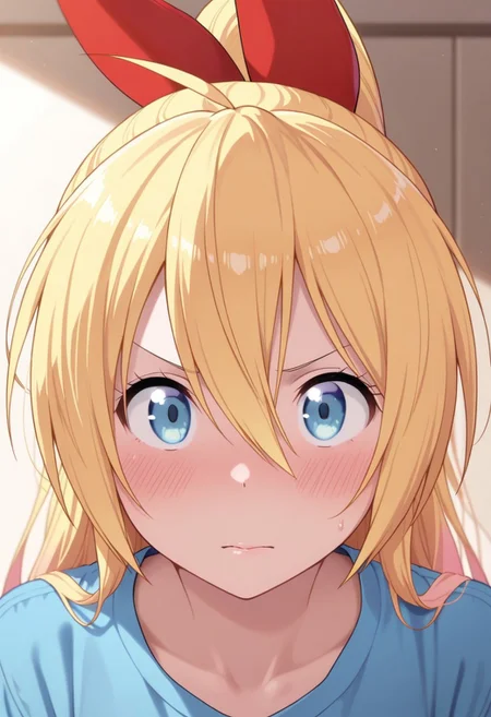 masterpiece,best quality,amazing quality, kirisaki chitoge, long hair, blonde hair, blue eyes, 1girl, solo, blush, looking at viewer, hair between eyes, ponytail, closed mouth