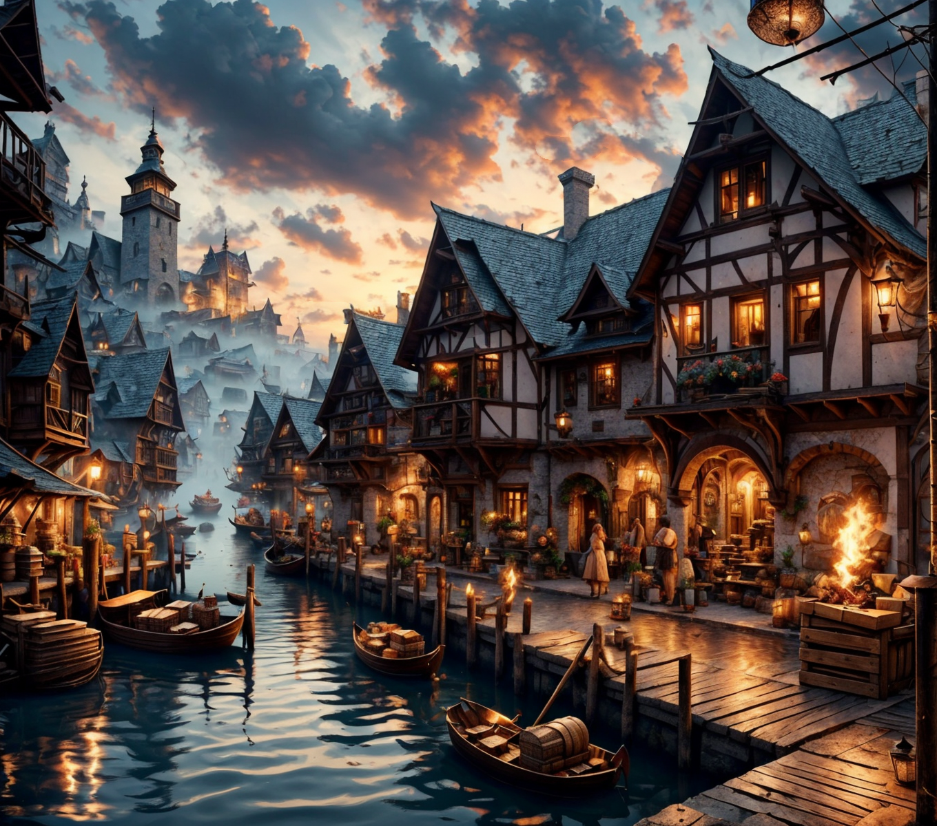 RAW photo, (masterpiece:1.3), subsurface scattering, heavy shadow, (high quality:1.4), (intricate, high detail:1.2), professional photography, HDR, High Dynamic Range, realistic, ultra realistic, photorealistic, high resolution, film photography, ambient lighting, atmospheric effects, <lora:detail_slider_v4:2>, OverallDetail,  <lora:HarborAndDocks:1>, hado, docks, harbor, water, boats, houses, barrels and crates, night, torches, moonlight